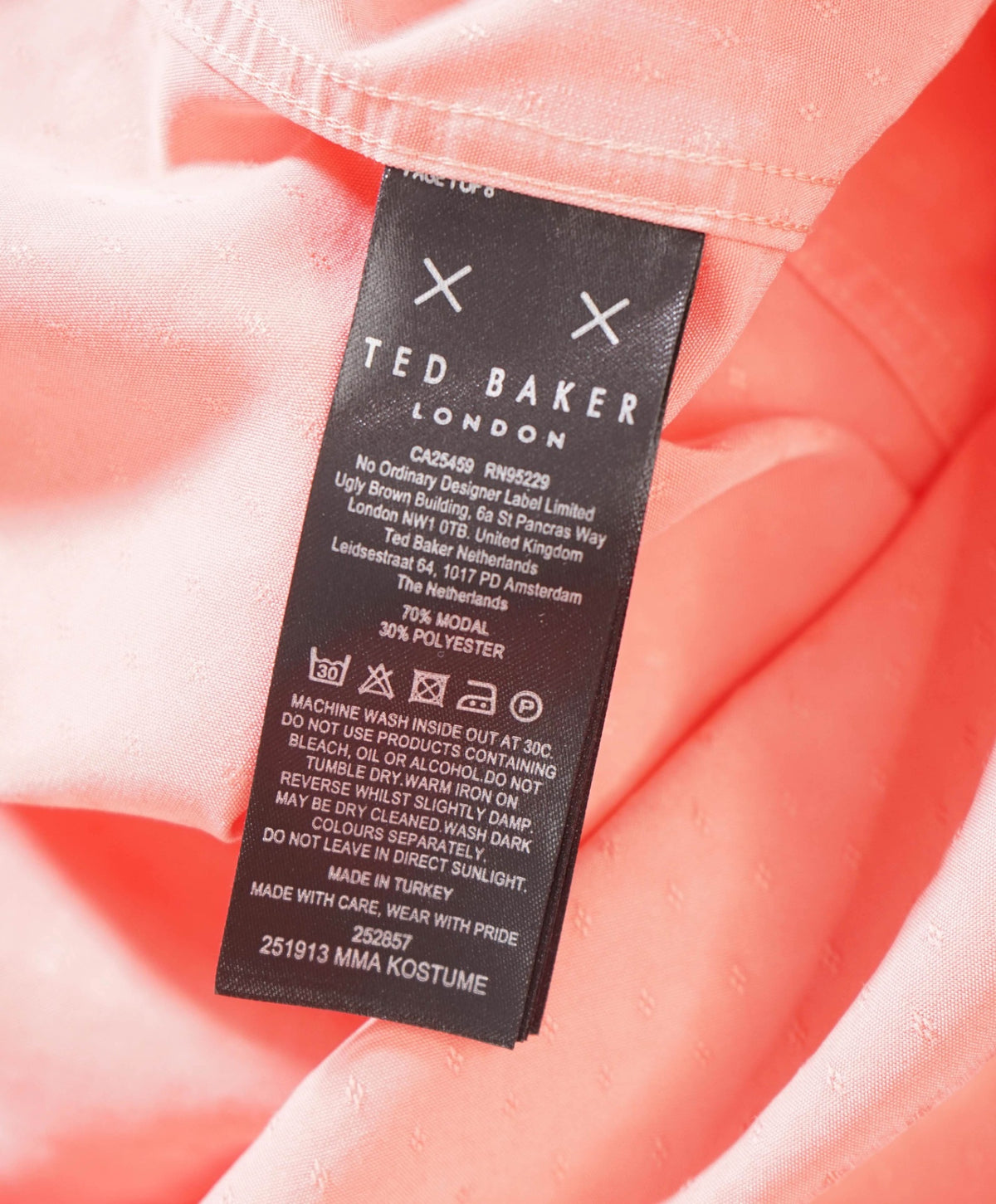 $165 TED BAKER - Salmon Pink Modal SS Dobby Shirt - S