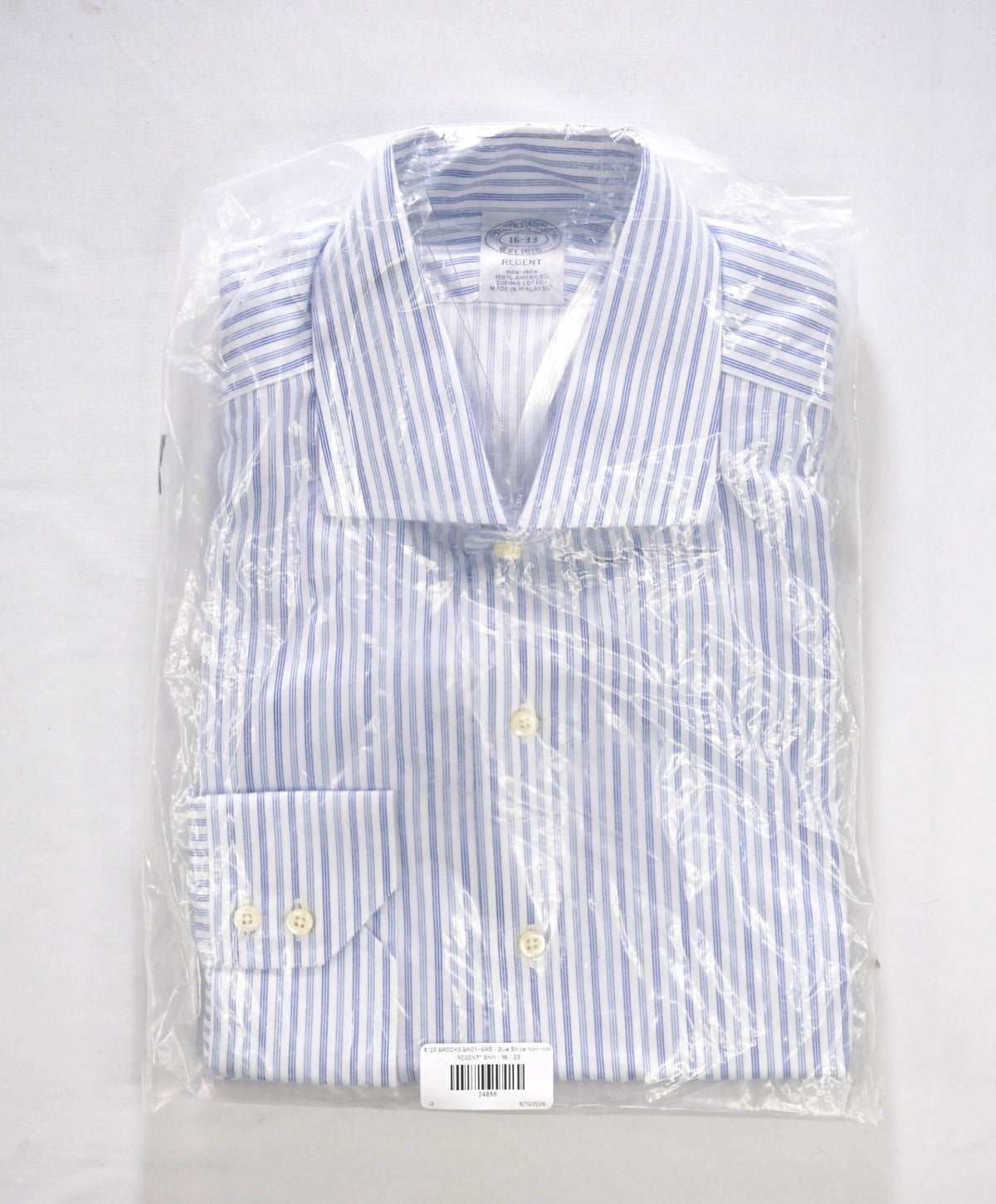 $128 BROOKS BROTHERS - Blue Stripe Non-Iron "REGENT" Shirt - 16 - 33