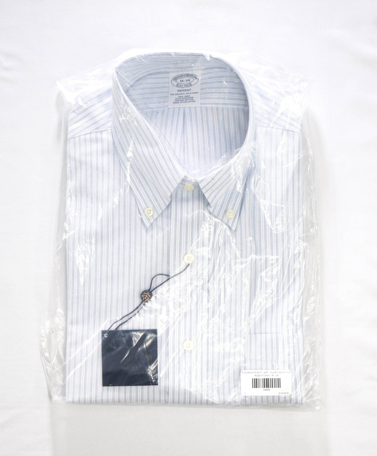 $128 BROOKS BROTHERS - Blue Stripe Non-Iron "REGENT" Shirt - 16 - 34