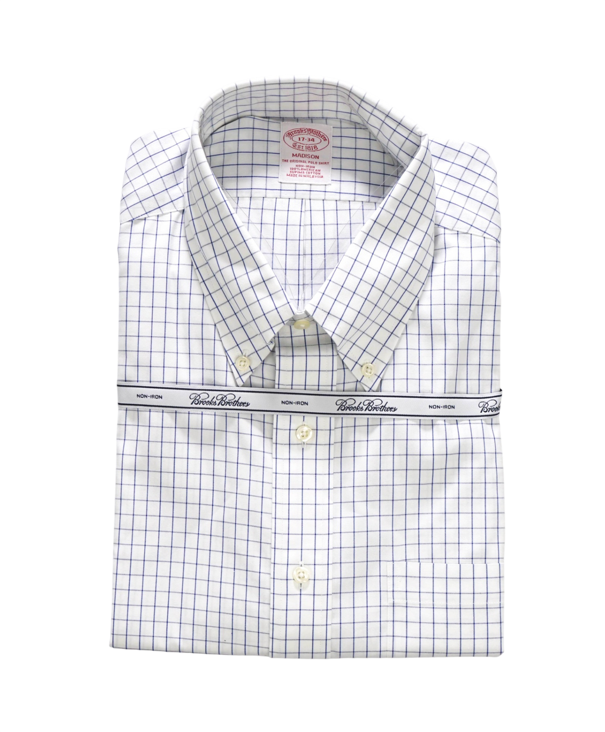 $128 BROOKS BROTHERS - Blue Check NON-IRON "MADISON" - 17 - 34