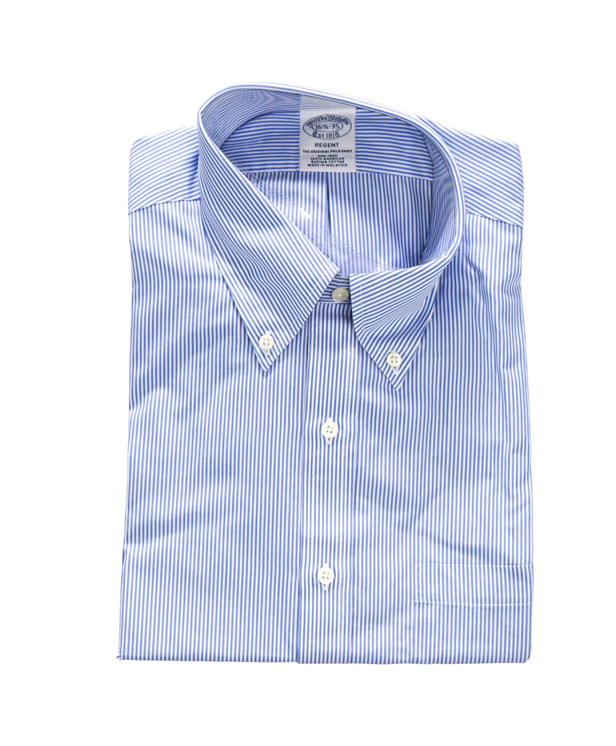 $128 BROOKS BROTHERS - Blue Stripe Non-Iron "REGENT" Shirt - 16.5 - 35