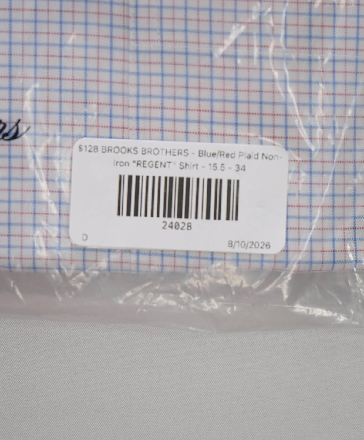 $128 BROOKS BROTHERS - Blue/Red Micro Plaid Non-Iron "REGENT" Shirt - 15.5 - 34