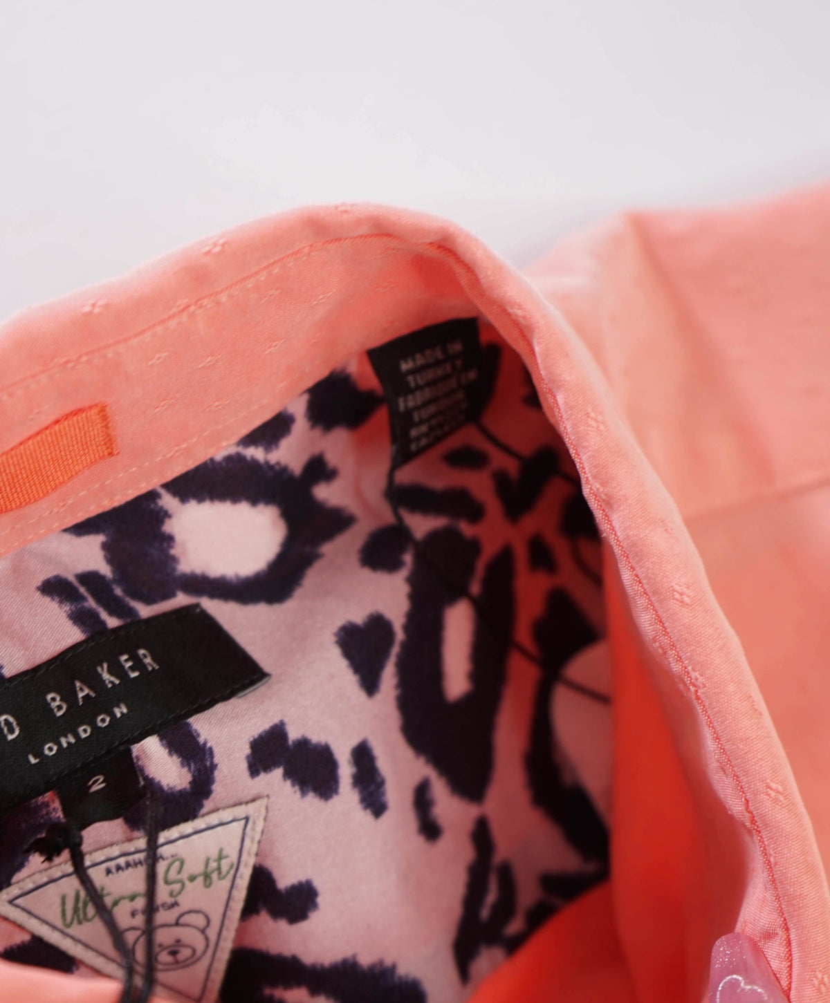 $165 TED BAKER - Salmon Pink Modal SS Dobby Shirt - S