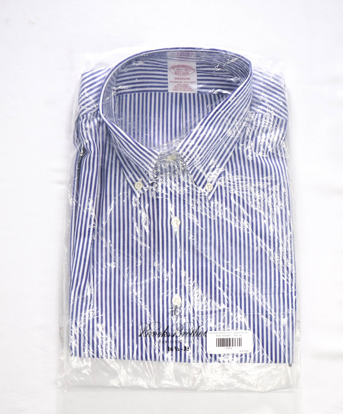 $128 BROOKS BROTHERS - Blue Stripe NON-IRON "MADISON" - 17 - 36