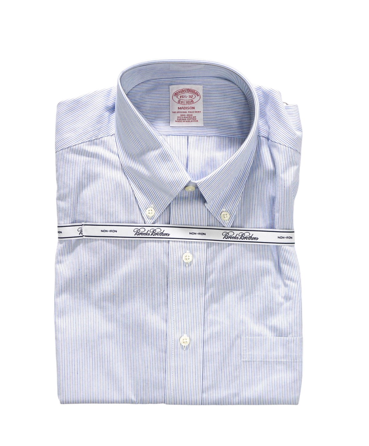 $128 BROOKS BROTHERS - Blue Stripe NON-IRON "MADISON" - 15.5 - 32