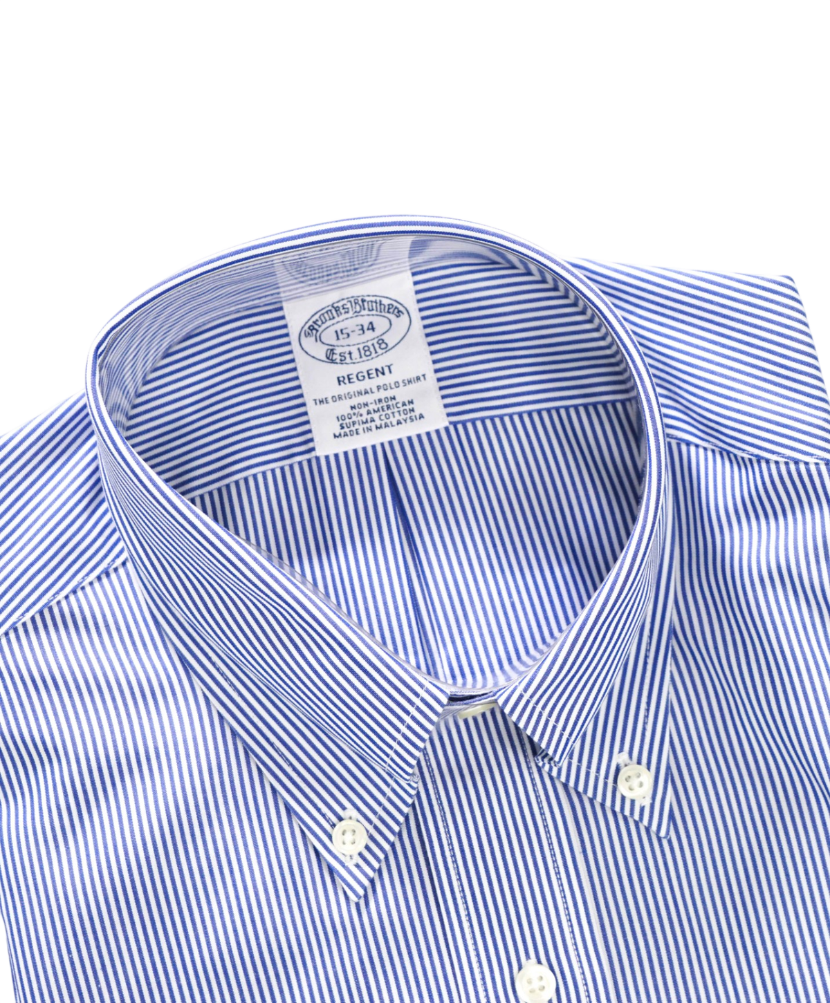 $128 BROOKS BROTHERS - Blue Stripe Non-Iron "REGENT" Shirt - 15 - 34