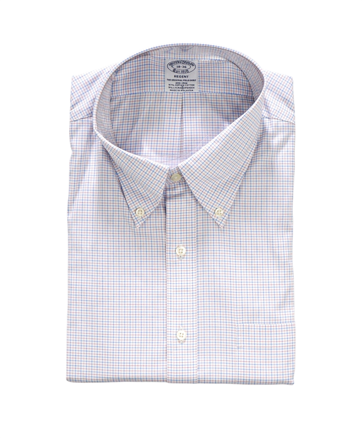 $128 BROOKS BROTHERS - Blue/Red Plaid Non-Iron "REGENT" Shirt - 18 - 36