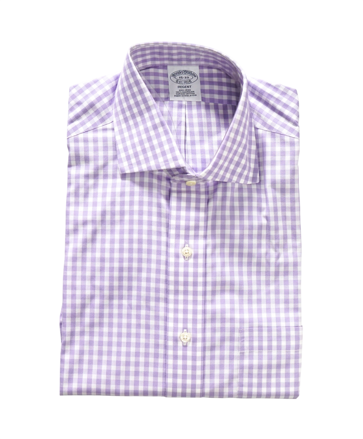 $128 BROOKS BROTHERS - Purple Gingham Non-Iron "REGENT" Shirt - 15 - 33