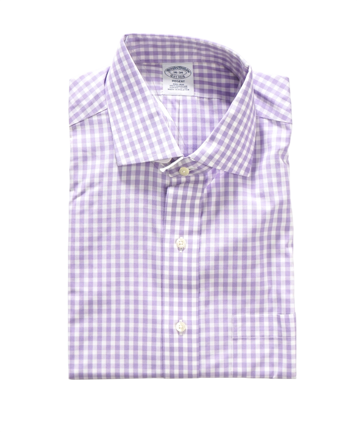 $128 BROOKS BROTHERS - Purple Gingham Non-Iron "REGENT" Shirt - 16 - 34