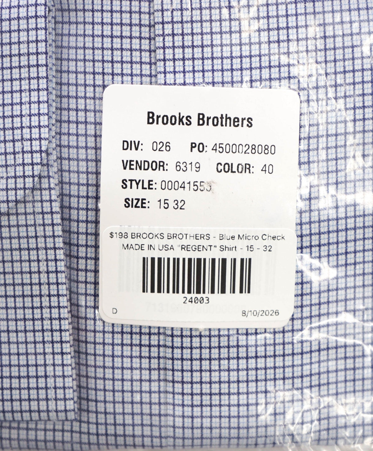 $198 BROOKS BROTHERS - Blue Micro Check MADE IN USA "REGENT" Shirt - 15 - 32