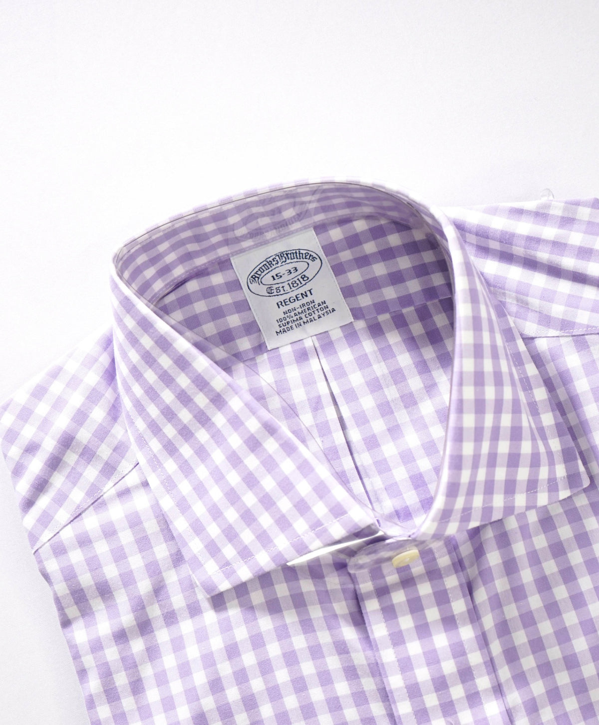 $128 BROOKS BROTHERS - Purple Gingham Non-Iron "REGENT" Shirt - 15 - 33