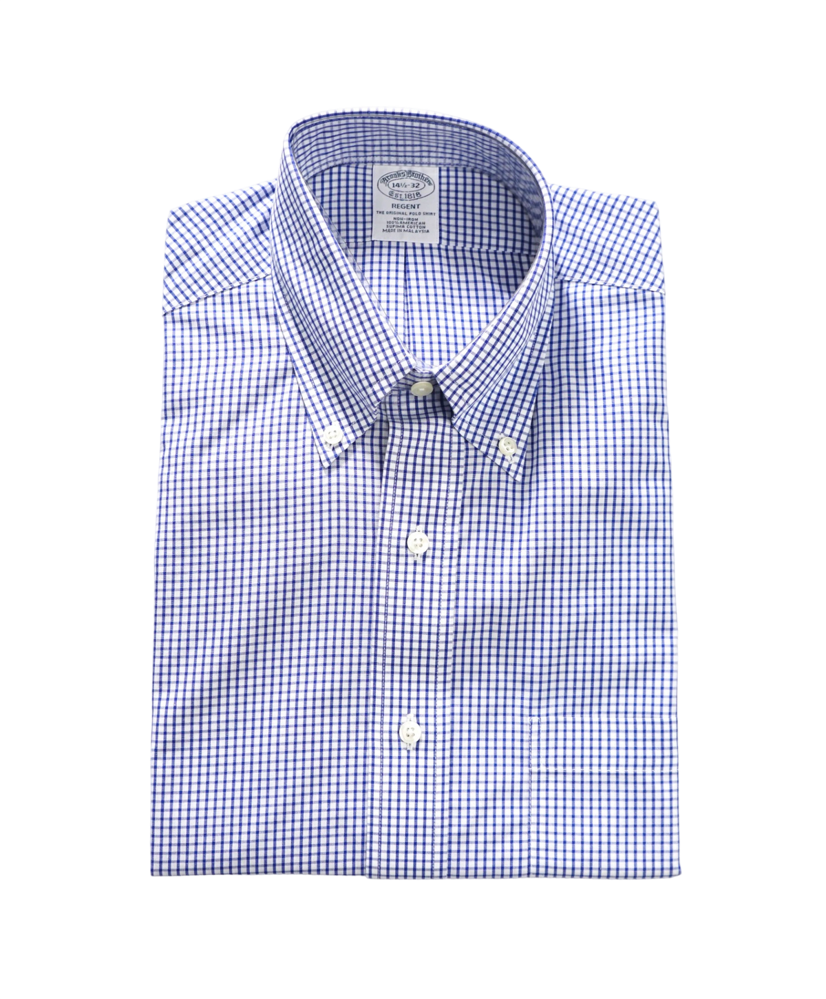 $128 BROOKS BROTHERS - Blue Gingham Non-Iron "REGENT" Shirt - 14.5 - 32