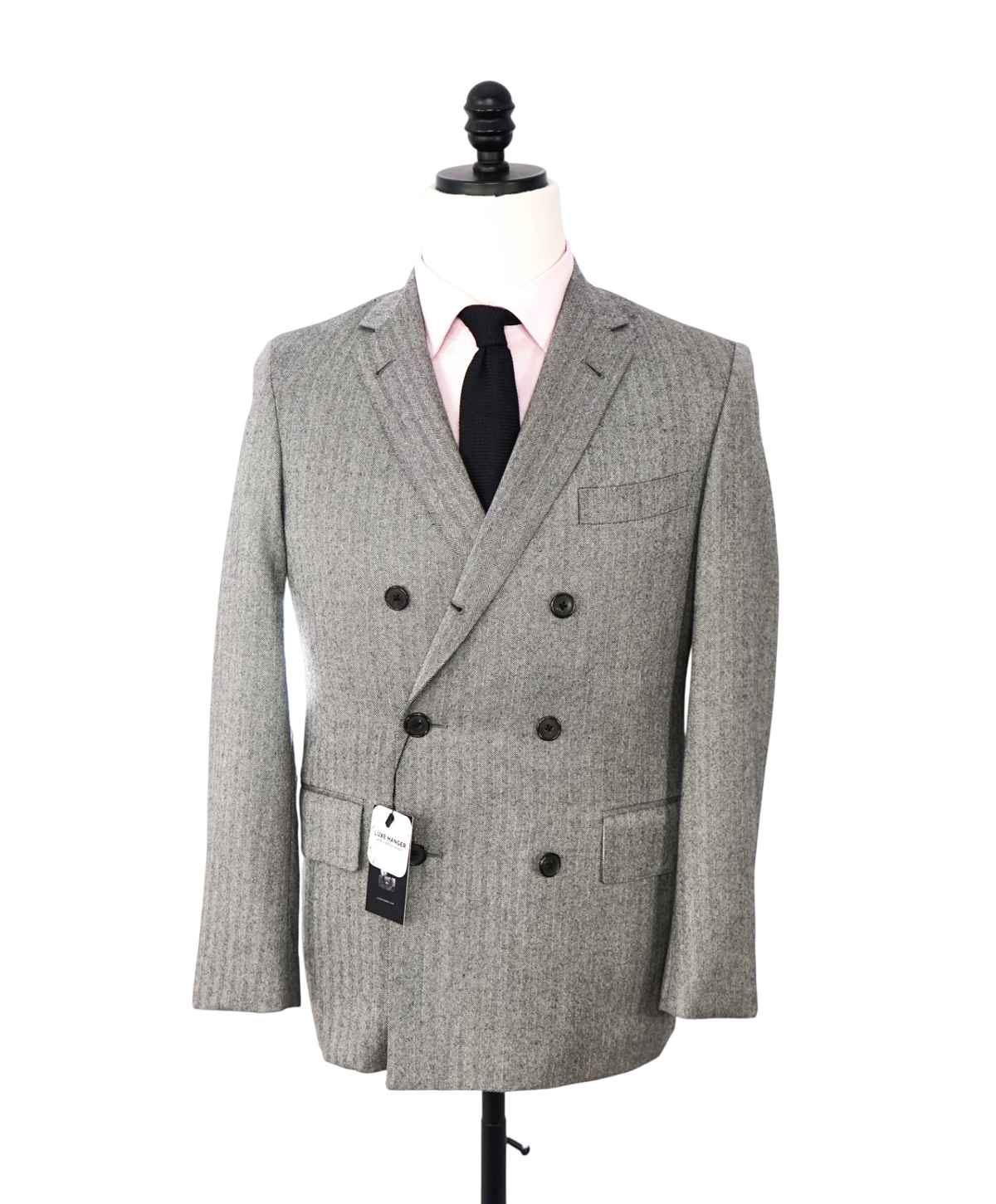 BLACK FLEECE - Gray Herringbone Double Breasted Suit- 36 US