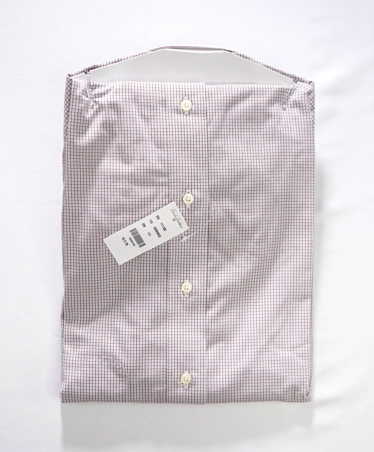 $128 BROOKS BROTHERS - Brown/Blue Micro Plaid Non-Iron "REGENT" Shirt - 15.5 - 35