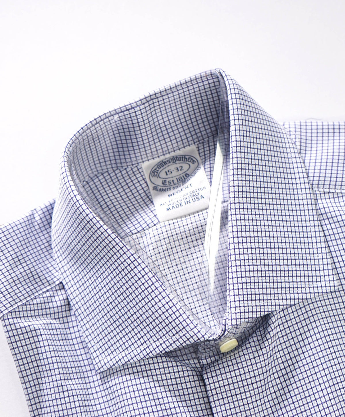 $198 BROOKS BROTHERS - Blue Micro Check MADE IN USA "REGENT" Shirt - 15 - 32
