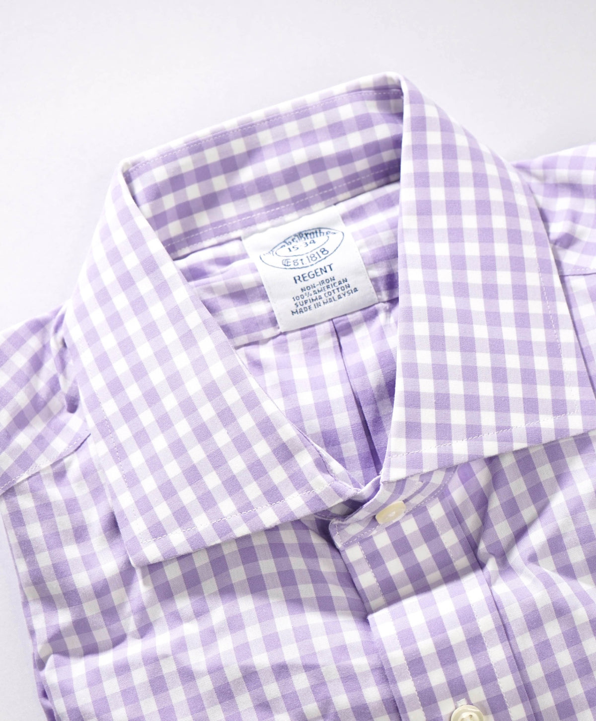 $128 BROOKS BROTHERS - Purple Gingham Non-Iron "REGENT" Shirt - 15 - 34