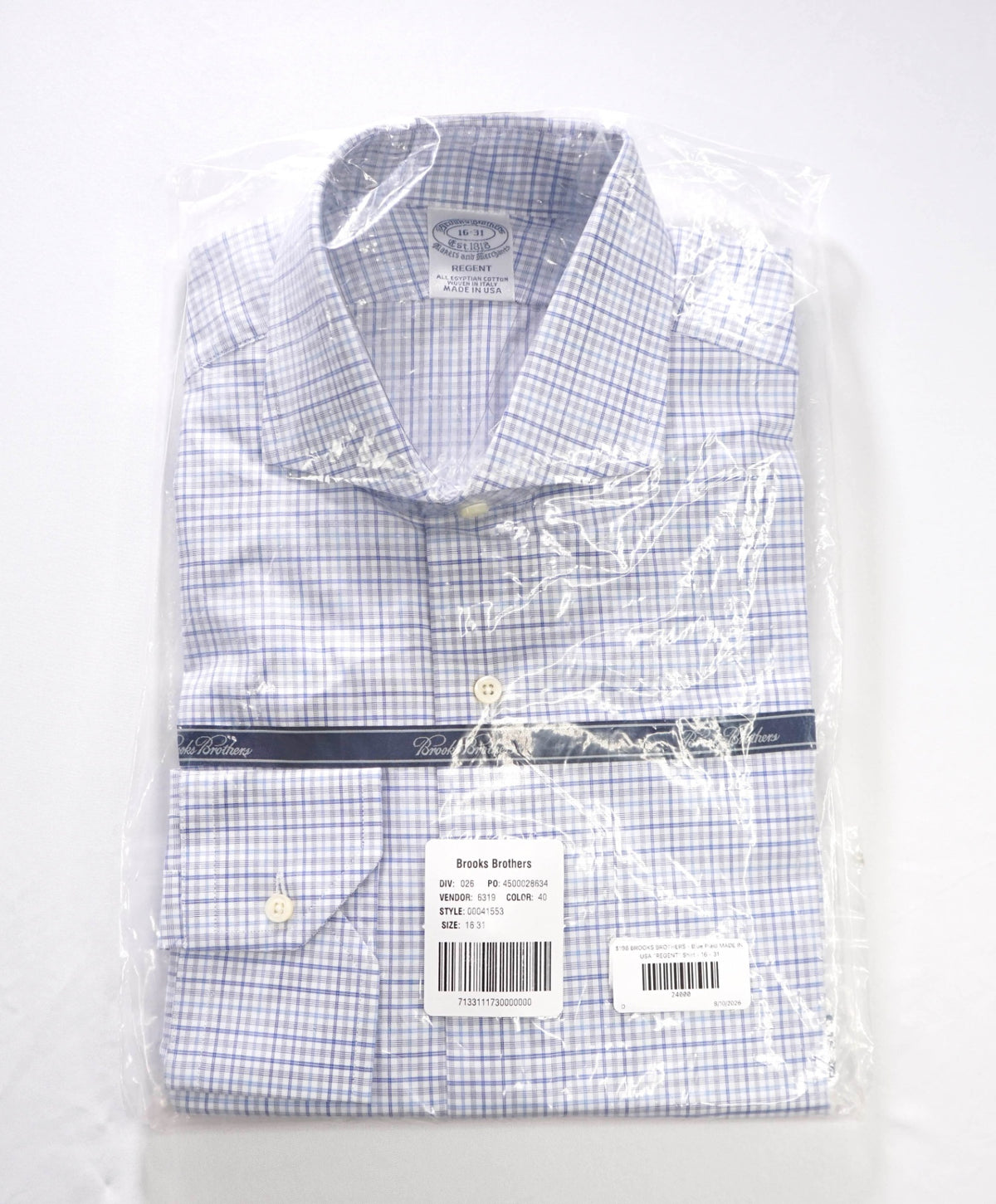$198 BROOKS BROTHERS - Blue Plaid MADE IN USA "REGENT" Shirt - 16 - 31