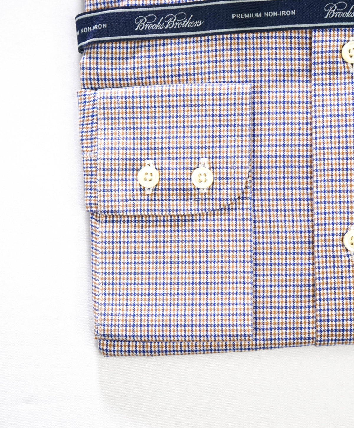 $128 BROOKS BROTHERS - Brown/Blue Micro Plaid Non-Iron "REGENT" Shirt - 17 - 36