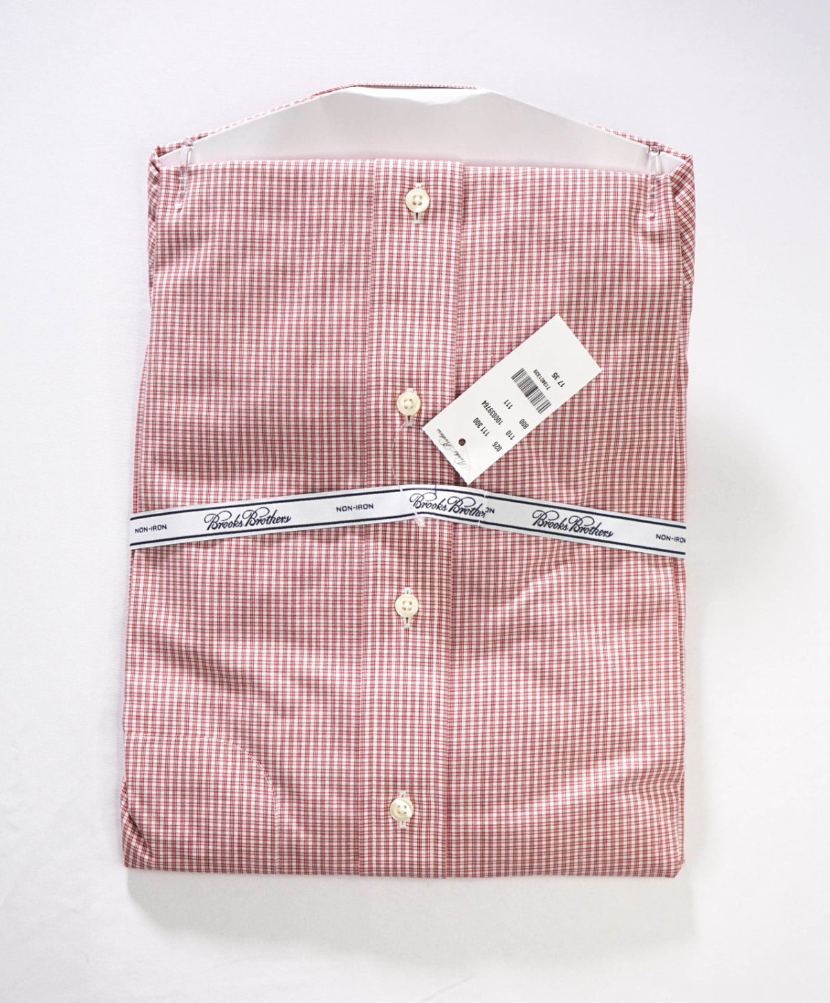 $128 BROOKS BROTHERS - Red Micro Plaid Non-Iron "REGENT" Shirt - 17 - 35