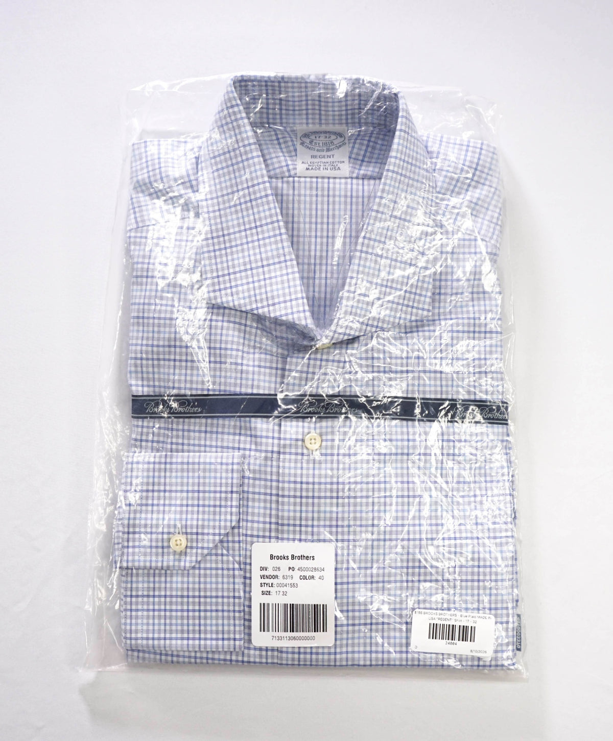 $198 BROOKS BROTHERS - Blue Plaid MADE IN USA "REGENT" Shirt - 16 - 32