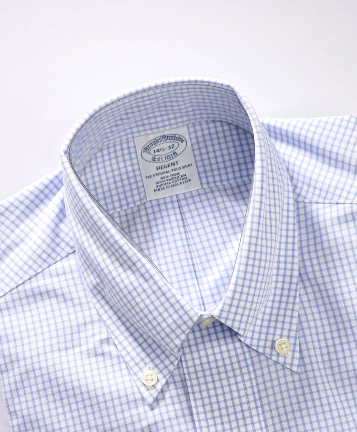 $198 BROOKS BROTHERS - Blue Plaid MADE IN USA "REGENT" Shirt - 17 - 32
