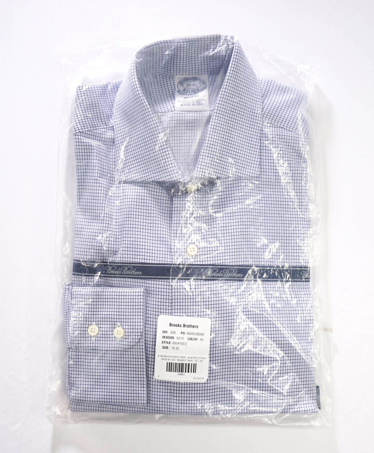 $198 BROOKS BROTHERS - Blue Micro Check MADE IN USA "REGENT" Shirt - 15 - 32