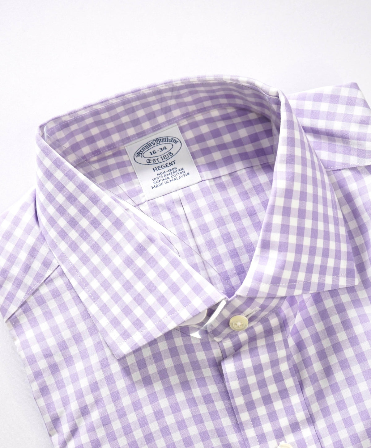 $128 BROOKS BROTHERS - Purple Gingham Non-Iron "REGENT" Shirt - 16 - 34