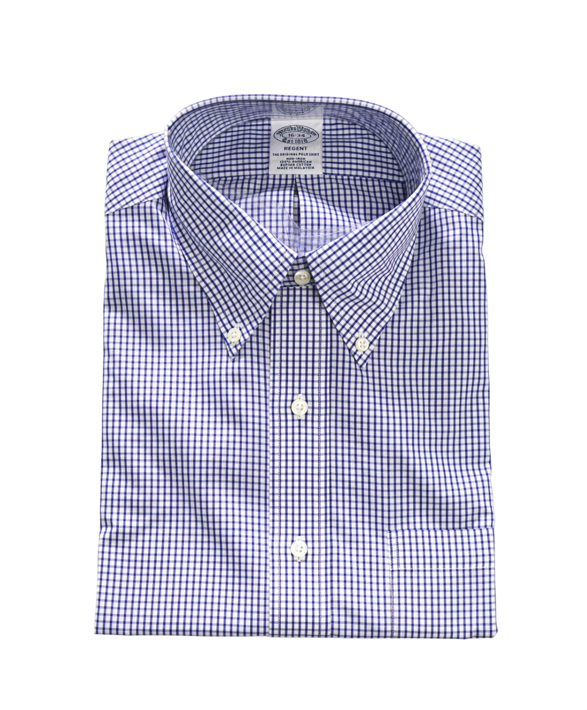 $128 BROOKS BROTHERS - Blue Gingham Non-Iron "REGENT" Shirt - 16 - 34
