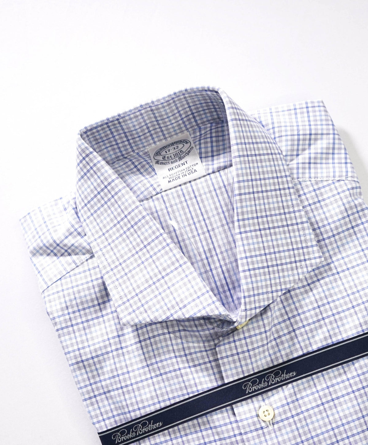 $198 BROOKS BROTHERS - Blue Plaid MADE IN USA "REGENT" Shirt - 16 - 32