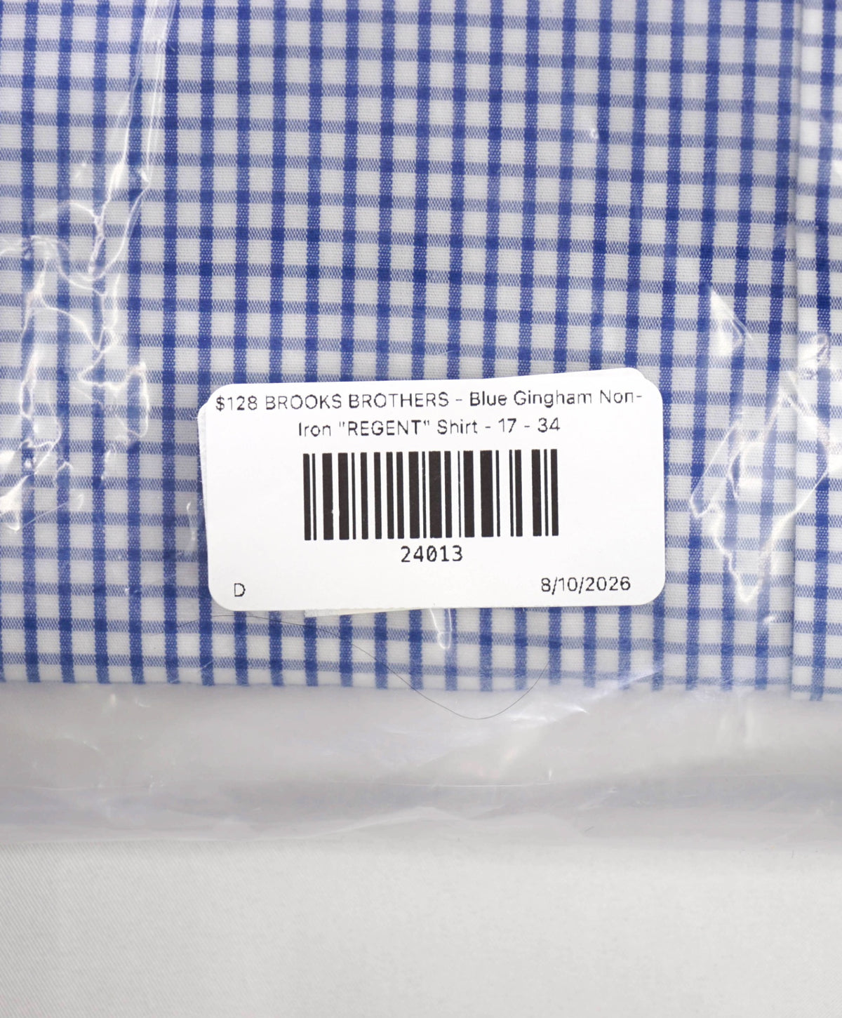 $128 BROOKS BROTHERS - Blue Gingham Non-Iron "REGENT" Shirt - 17 - 34