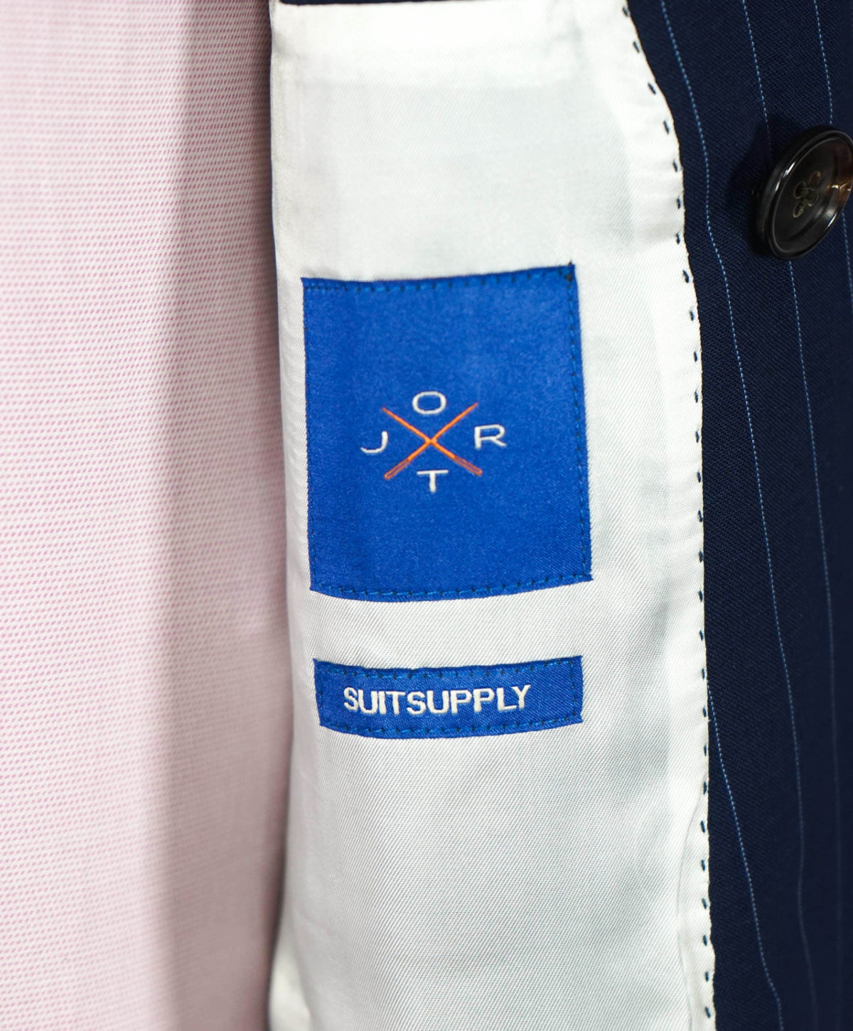 $1,199 SUITSUPPLY - Navy Pinstripe Wool Double Breasted Suit - 32R US