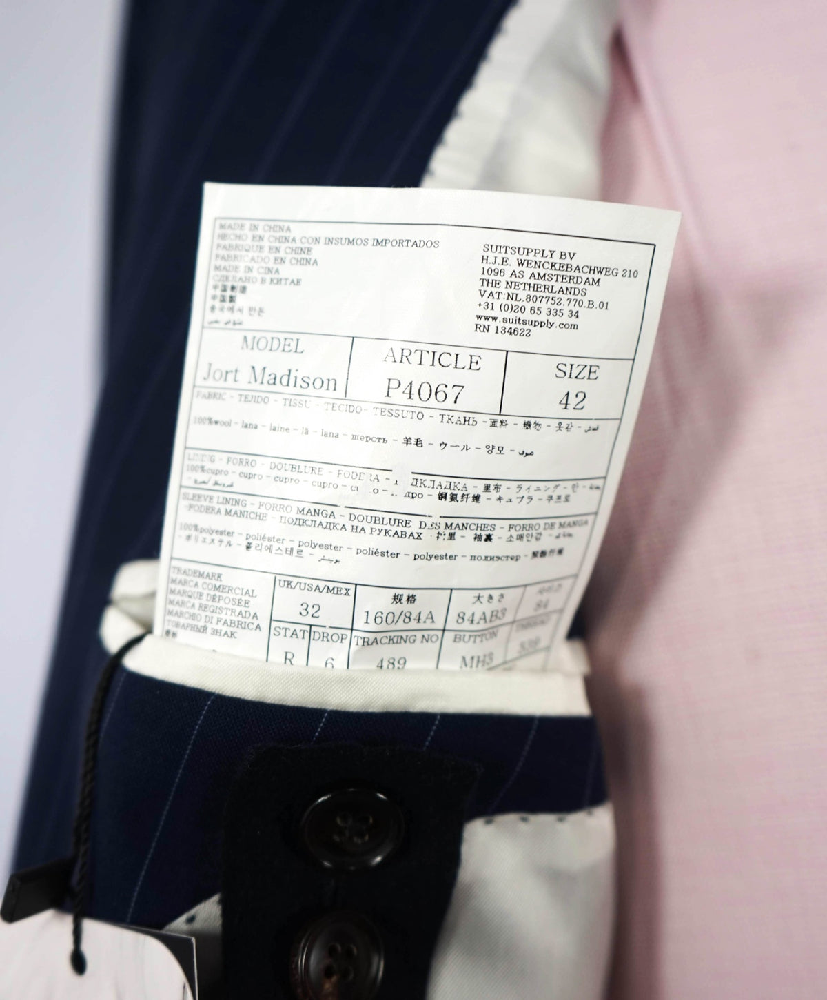 $1,199 SUITSUPPLY - Navy Pinstripe Wool Double Breasted Suit - 32R US