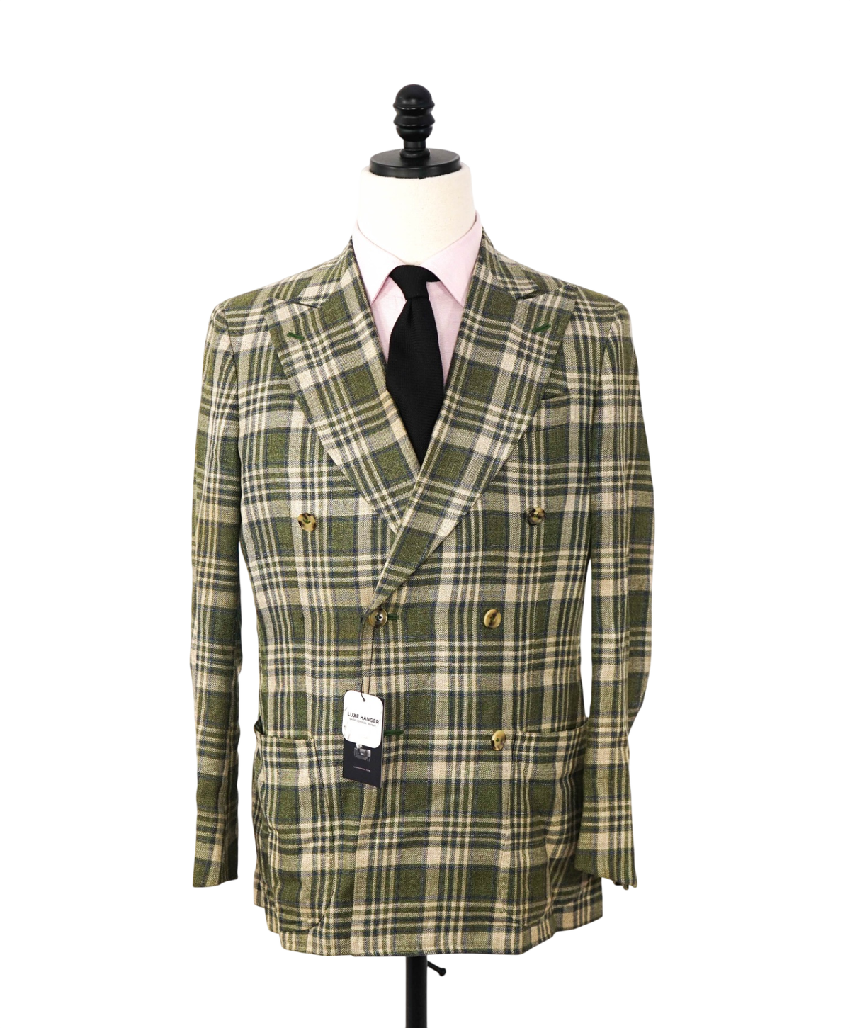 $5,225 ISAIA - Green Wool/Silk/Linen Double Breasted Blazer - 36R
