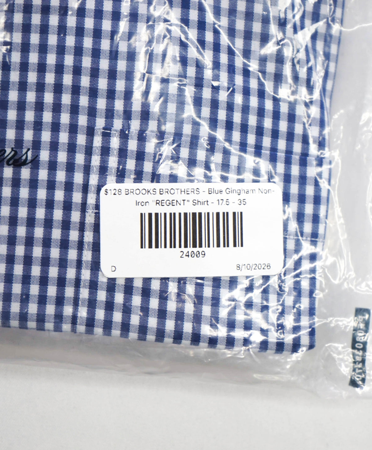 $128 BROOKS BROTHERS - Blue Gingham Non-Iron "REGENT" Shirt - 17.5 - 35