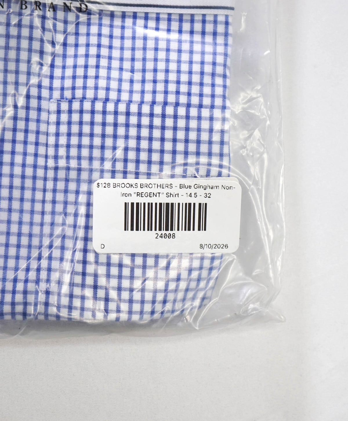 $128 BROOKS BROTHERS - Blue Gingham Non-Iron "REGENT" Shirt - 14.5 - 32