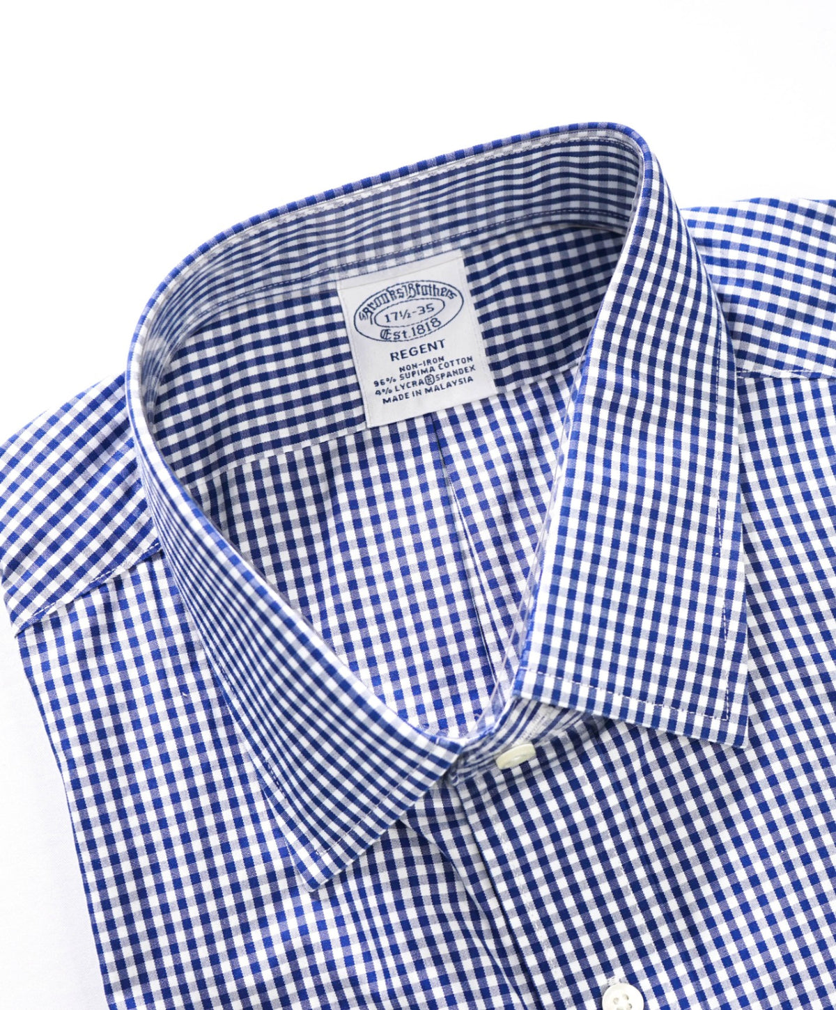 $128 BROOKS BROTHERS - Blue Gingham Non-Iron "REGENT" Shirt - 17.5 - 35