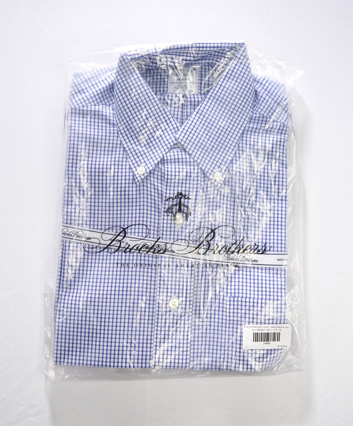 $128 BROOKS BROTHERS - Blue Gingham Non-Iron "REGENT" Shirt - 14.5 - 32