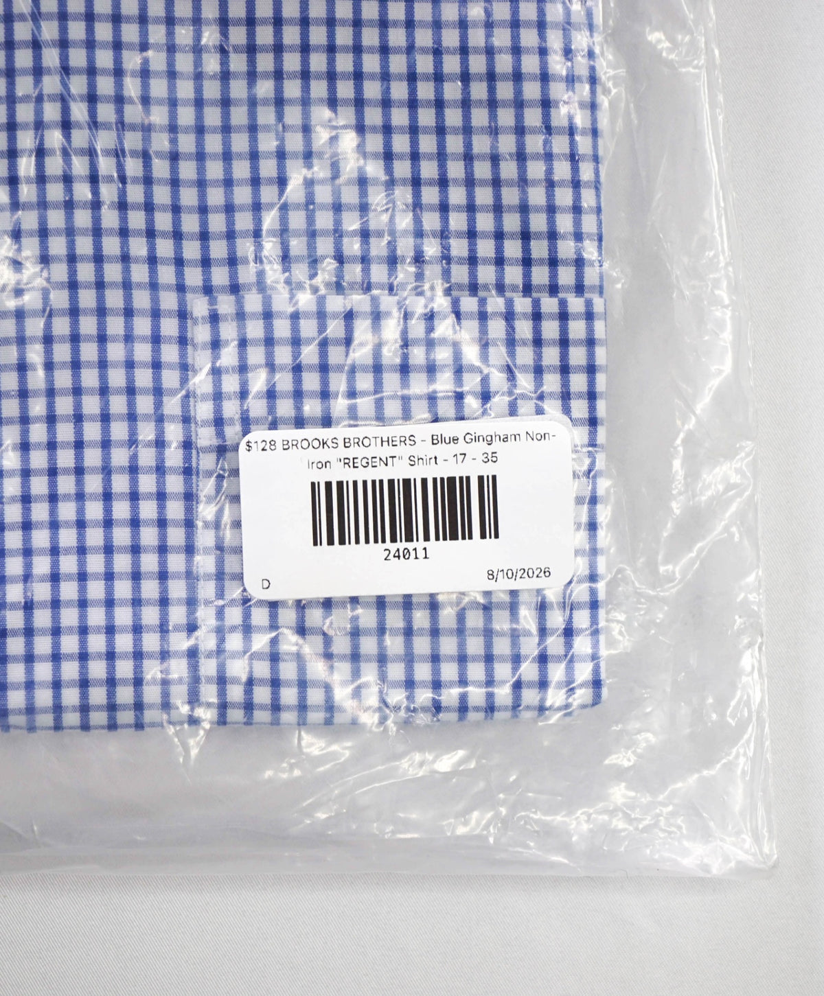 $128 BROOKS BROTHERS - Blue Gingham Non-Iron "REGENT" Shirt - 17 - 35