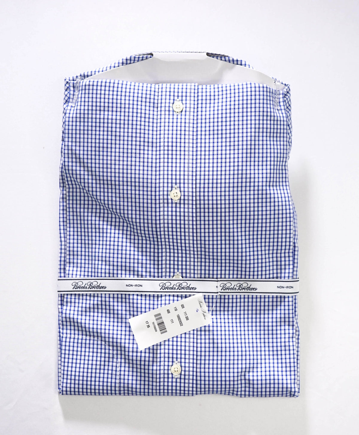 $128 BROOKS BROTHERS - Blue Gingham Non-Iron "REGENT" Shirt - 17 - 35