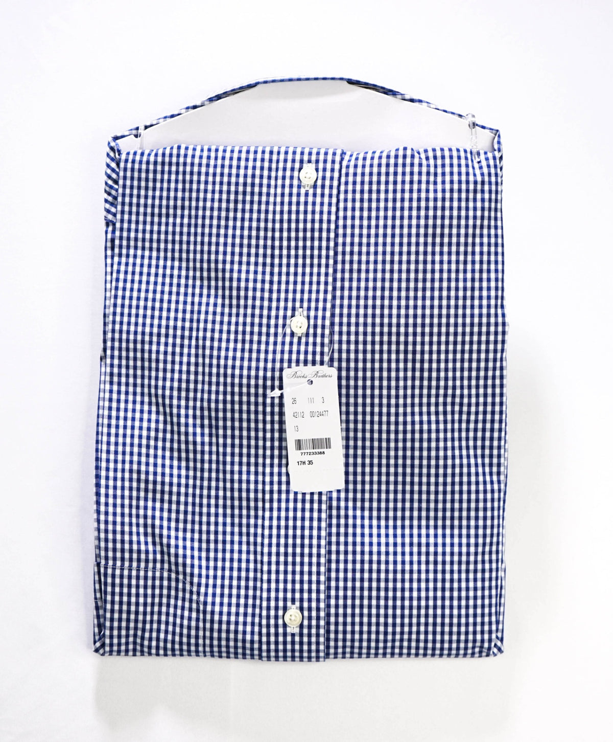 $128 BROOKS BROTHERS - Blue Gingham Non-Iron "REGENT" Shirt - 17.5 - 35