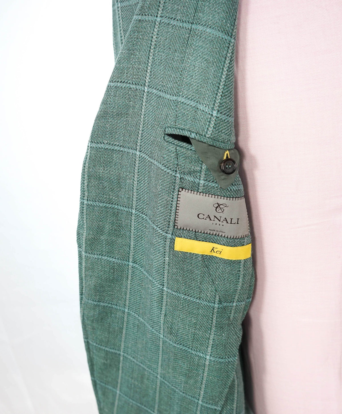 $2,095 CANALI Kei - Green Plaid Wool/Silk/Linen Blazer - 42R