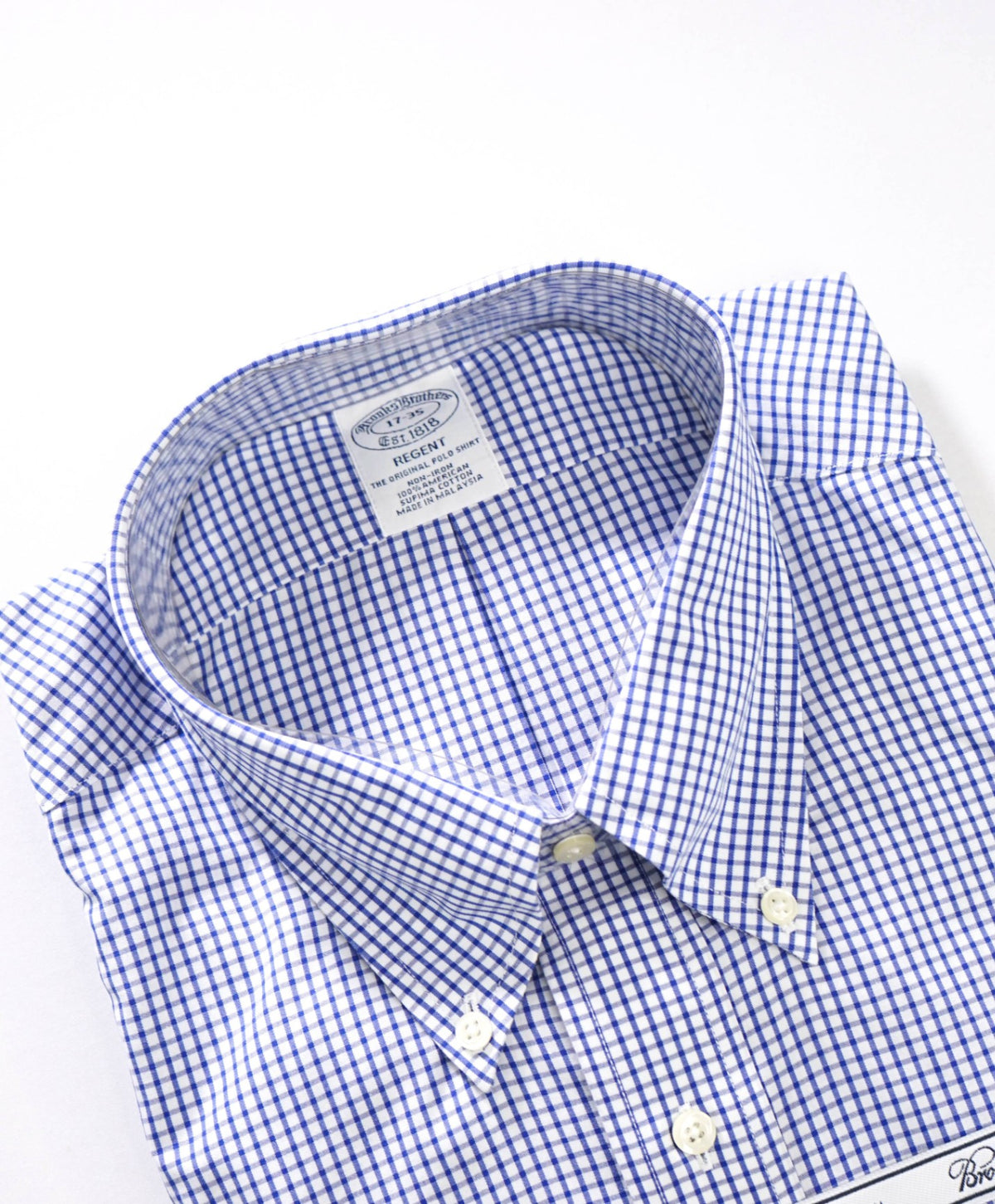 $128 BROOKS BROTHERS - Blue Gingham Non-Iron "REGENT" Shirt - 17 - 35