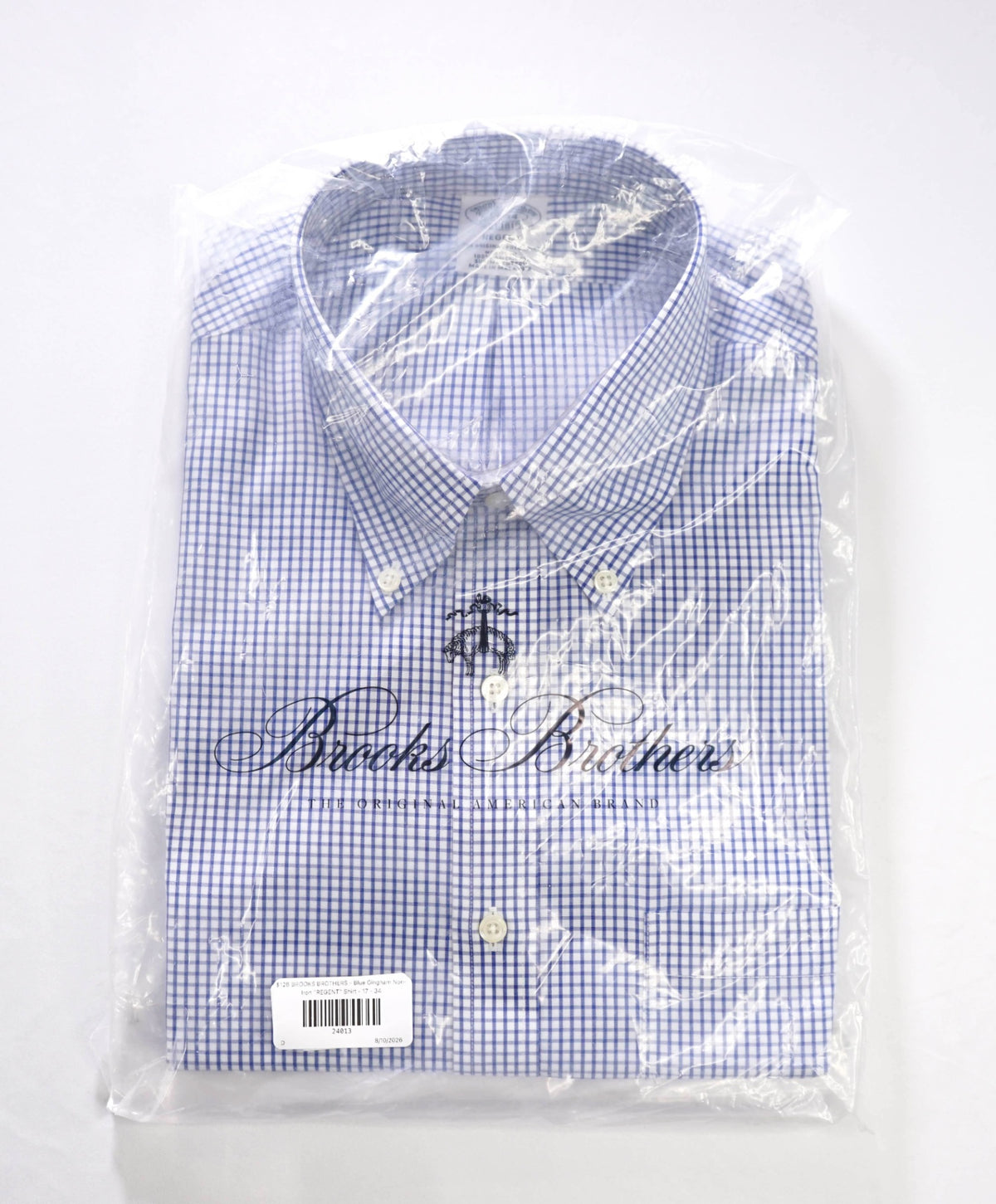$128 BROOKS BROTHERS - Blue Gingham Non-Iron "REGENT" Shirt - 17 - 34
