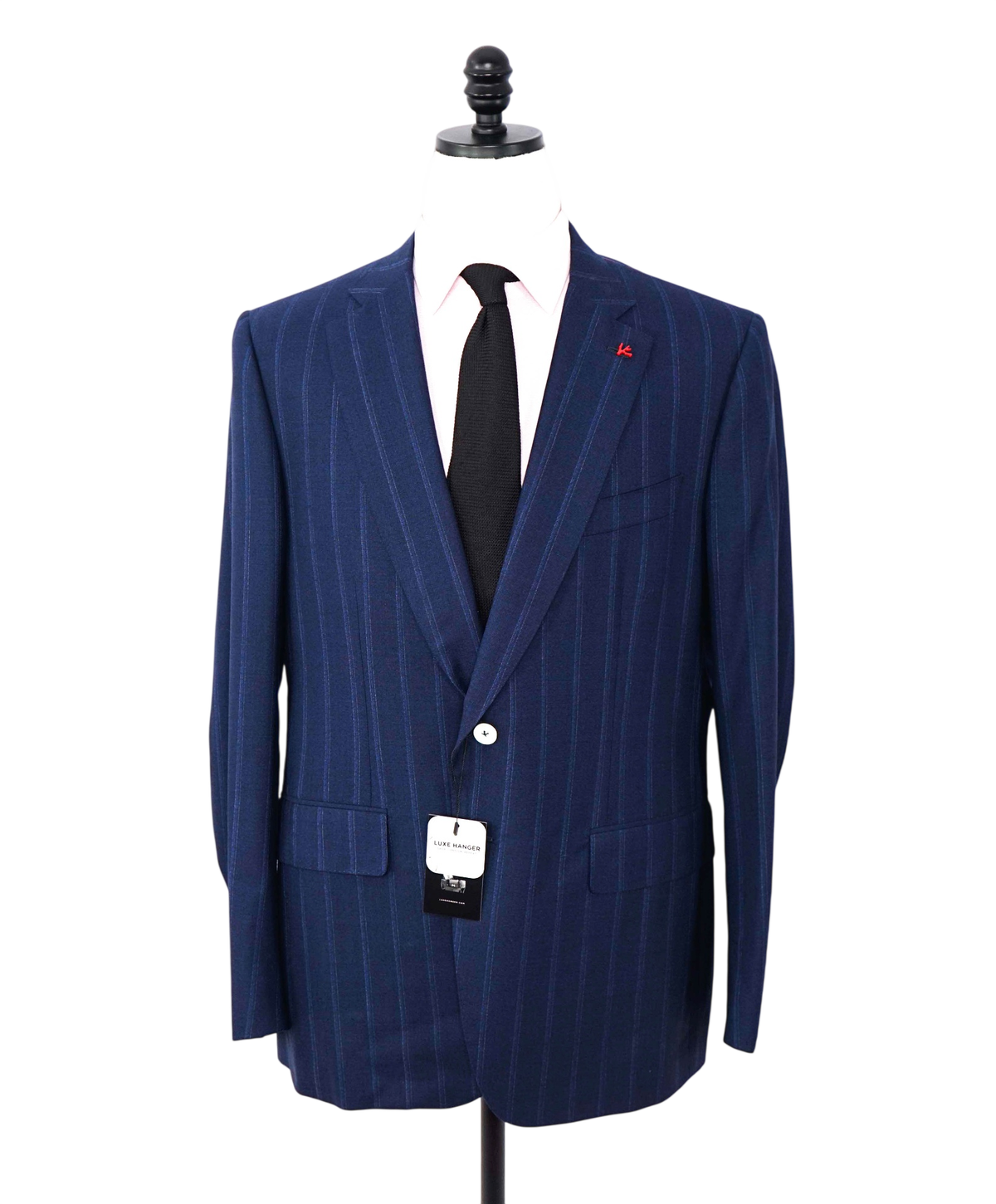 $5,950 ISAIA - Navy Blue Stripe Wool Suit - 48R