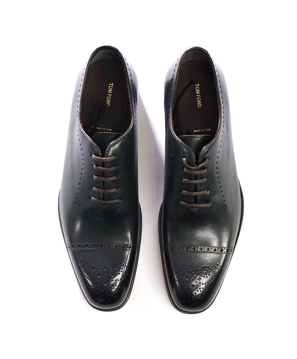 $1,890 TOM FORD - Green Leather Oxfords - US 11 (10.5 TF)