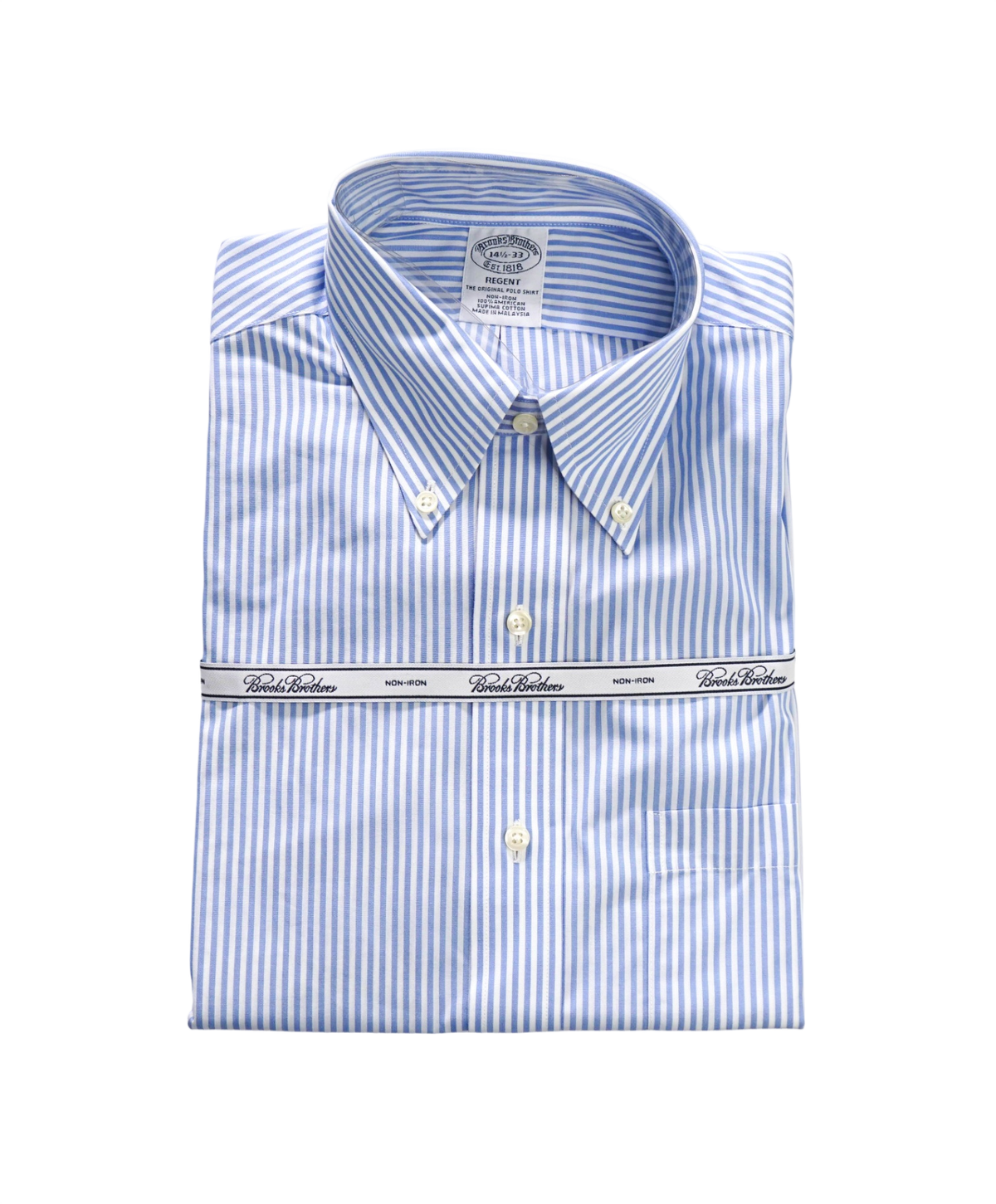 $128 BROOKS BROTHERS - Blue Stripe Non-Iron "REGENT" Shirt - 14.5 - 33