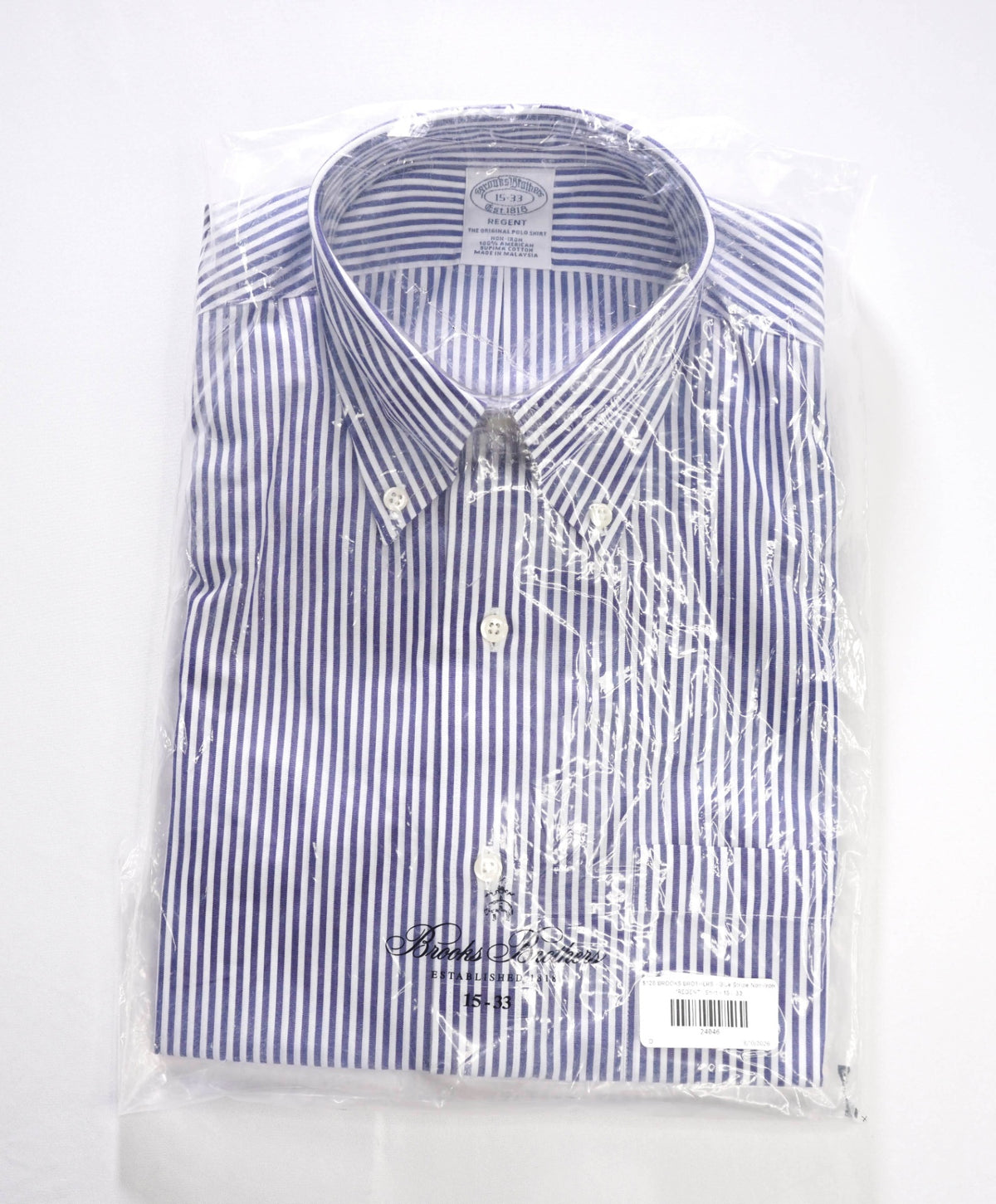 $128 BROOKS BROTHERS - Blue Stripe Non-Iron "REGENT" Shirt - 15 - 33