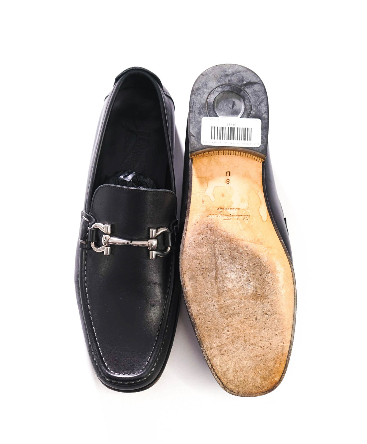 $850 FERRAGAMO - Black Leather Loafers - 8 D