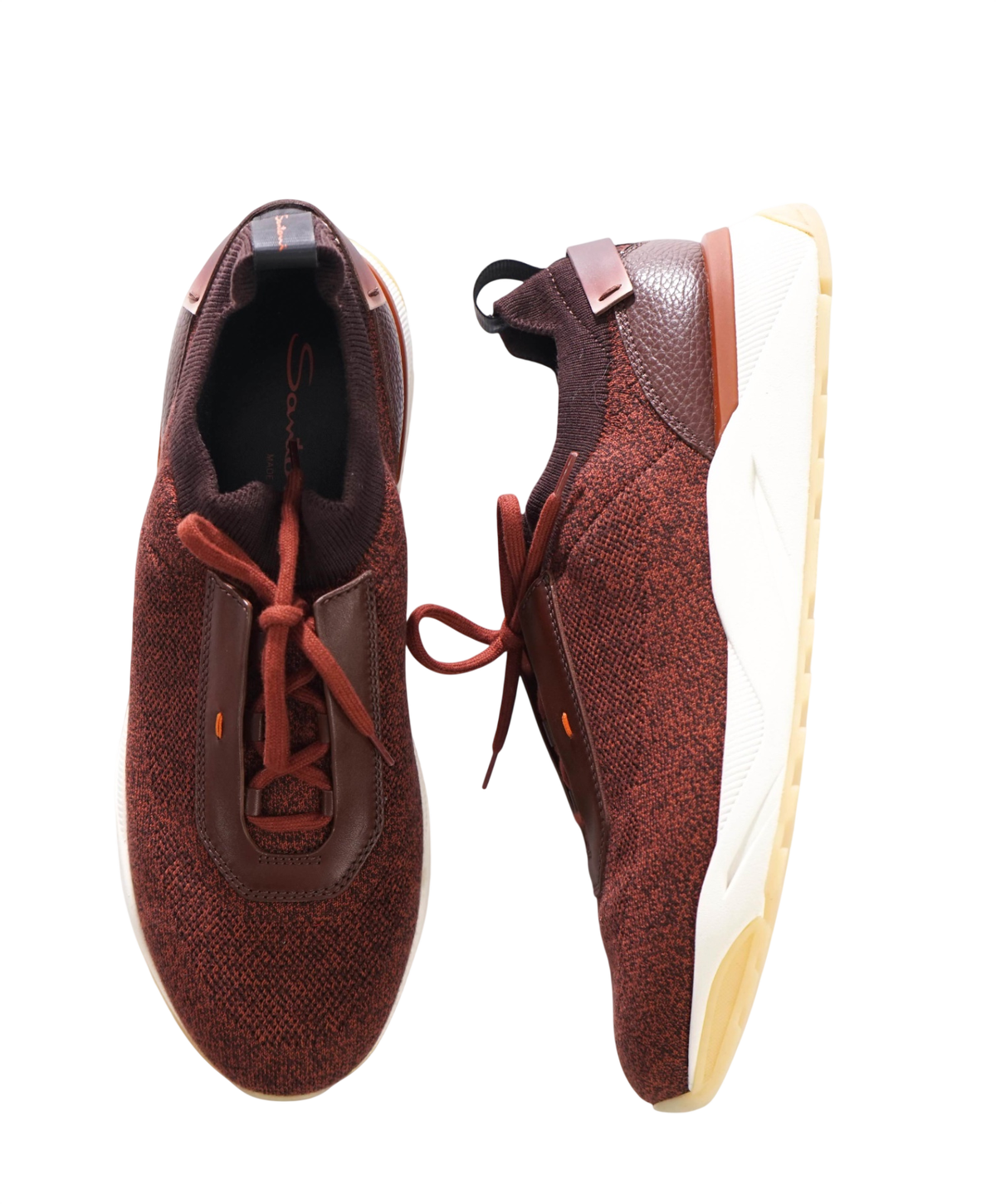 $900 SANTONI - Brown Technical-Knit Sneakers - US 10 (9UK)