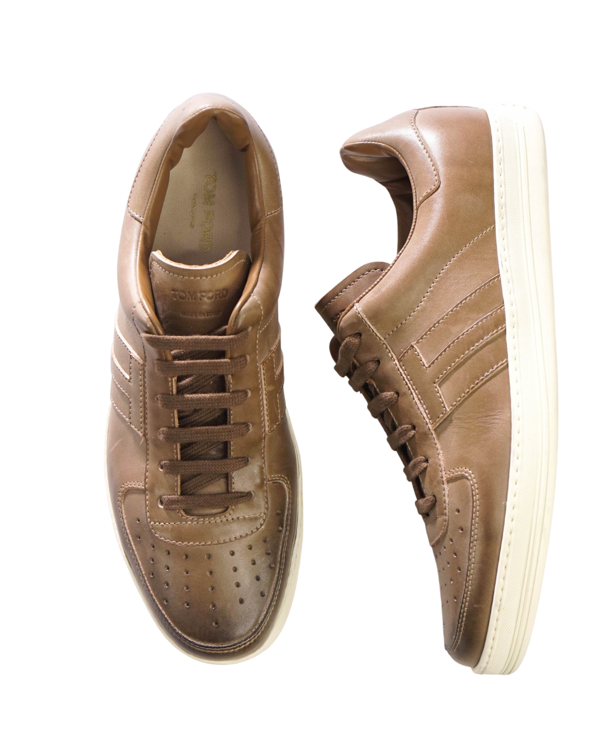 $1,100 TOM FORD - Brown Leather Sneakers - US 12 (11.5 TF)